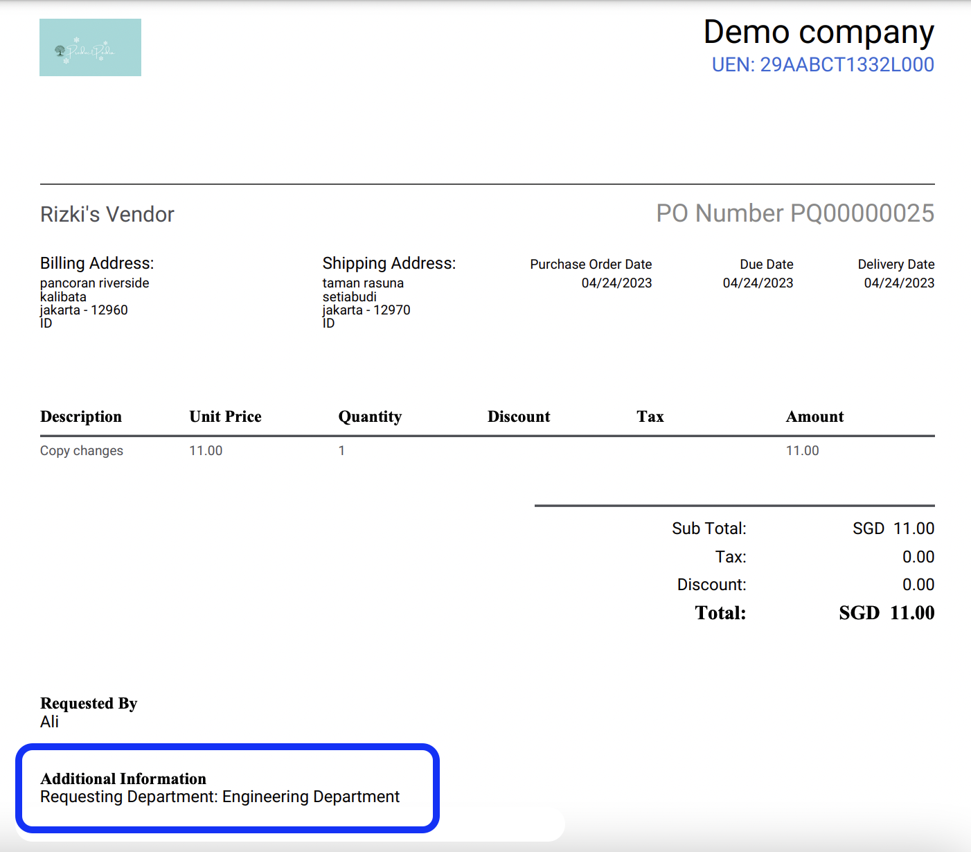 How to add custom fields to purchase order PDFs?