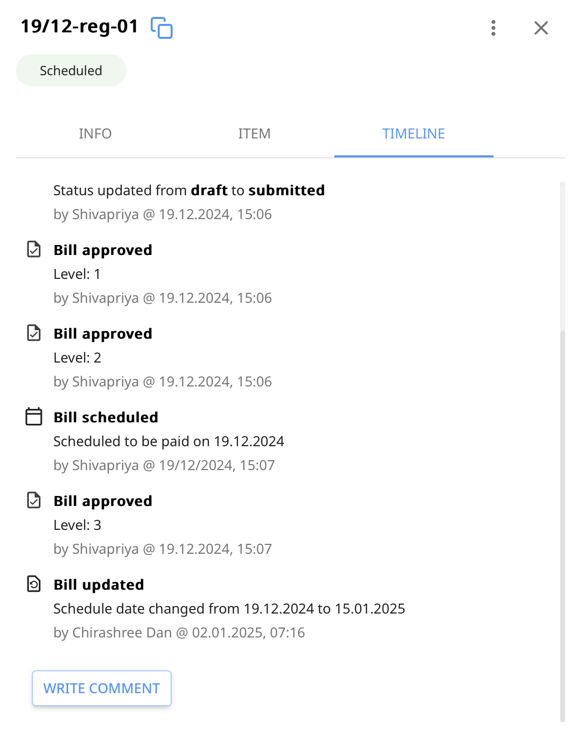 How to reschedule the schedule date in approved bill