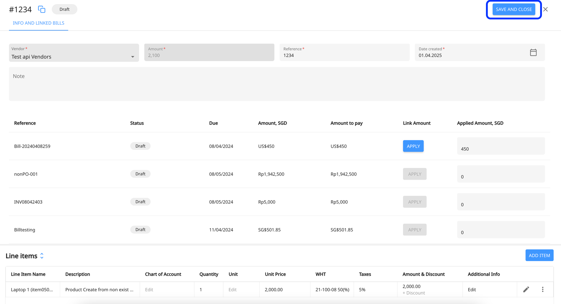 How to create credit notes for accounts payable and link to bills?