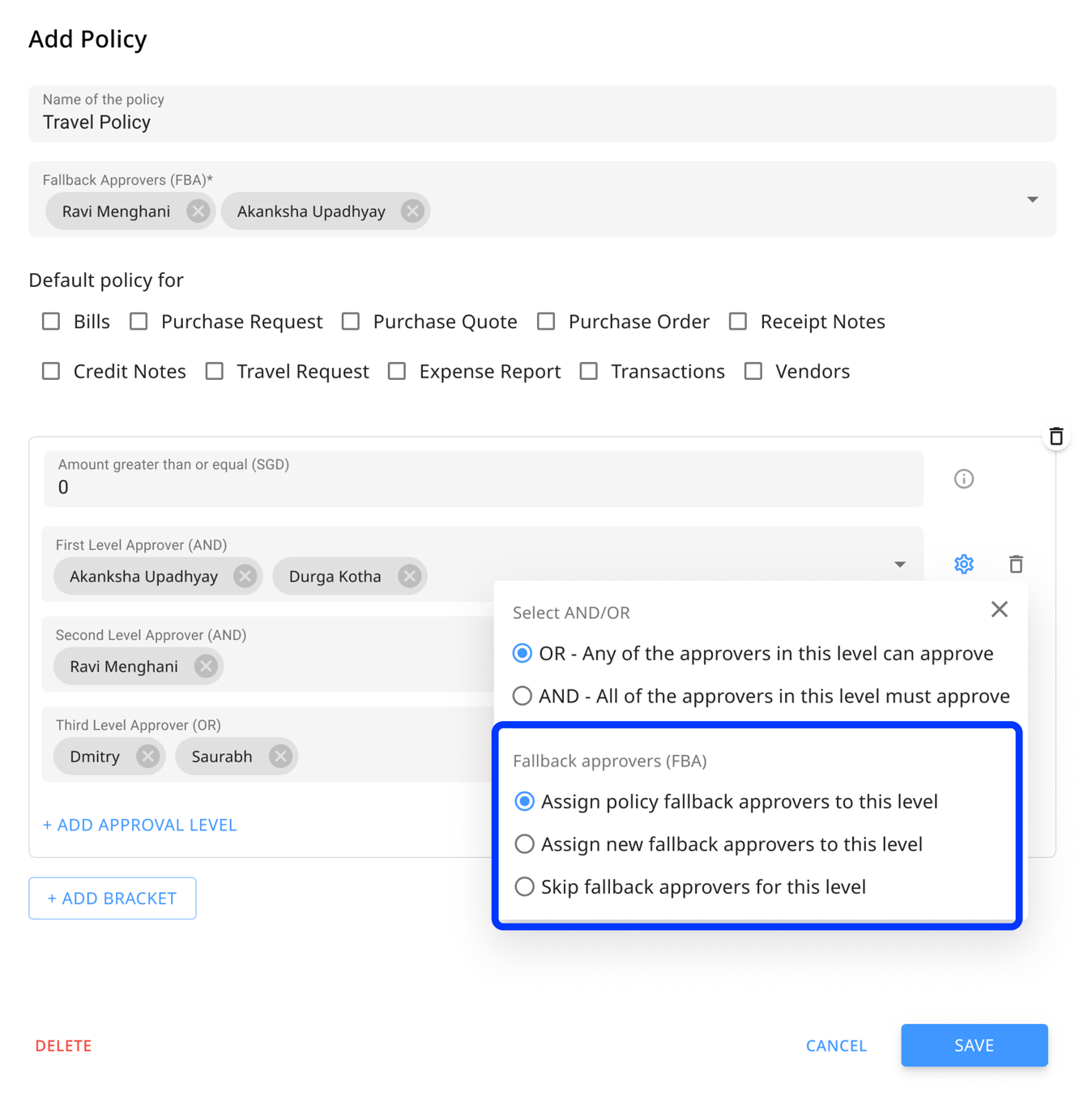 Who is a fallback approver and how to add them to approval policies?